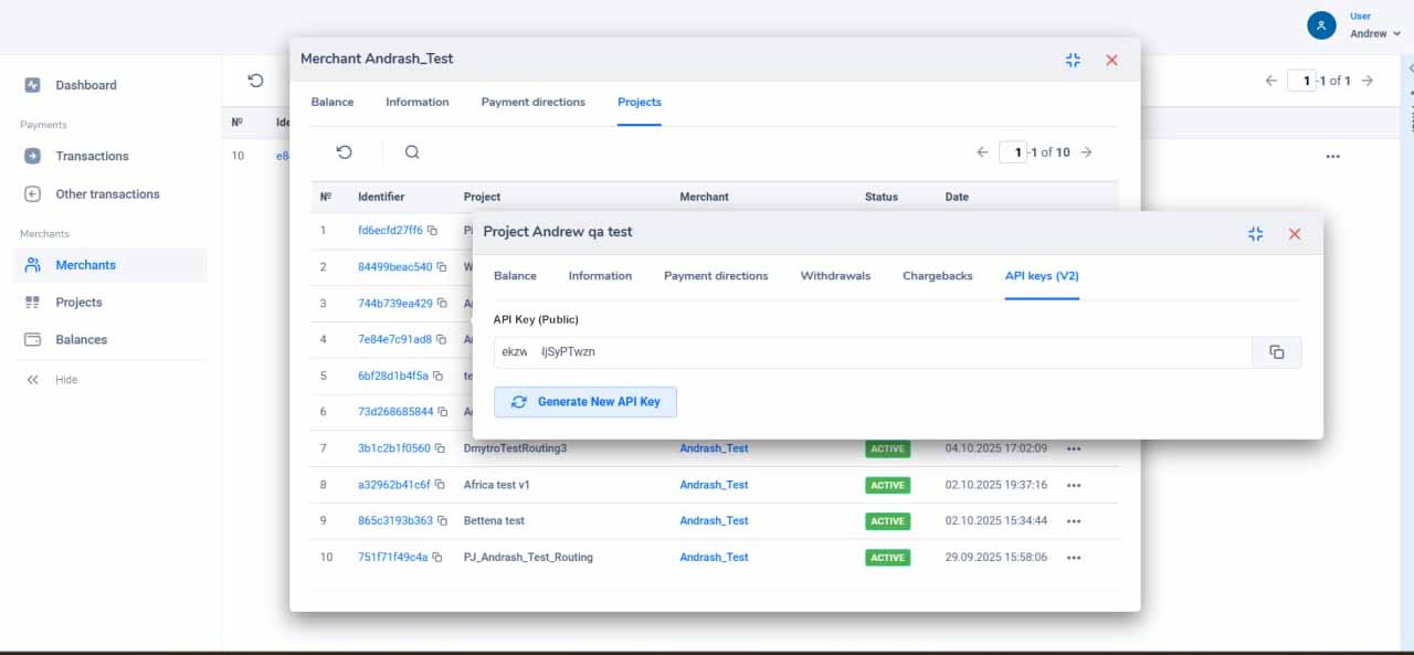 Get public API keys in the Projects dashboard